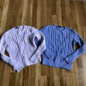 Ralph Lauren girls size 8-10 cable knit sweaters in pink & purple.